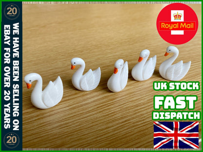 5x Resin White Swans for dolls house, modelling cute charms miniature figurines
